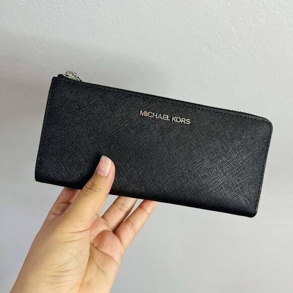 Michael Kors Handbags - MICHAEL KORS Jet Set Travel Large Saffiano Leather Quarter-Zip Wallet